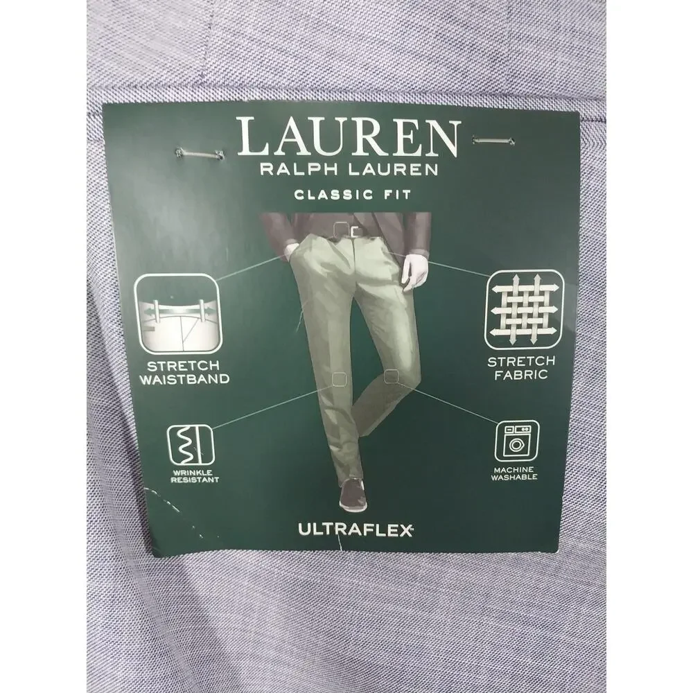 NWT@$95! LAUREN BY RALPH LAUREN! LT BLUE MICRO WEAVE ULTRAFLEX PANTS! SZ 33x32